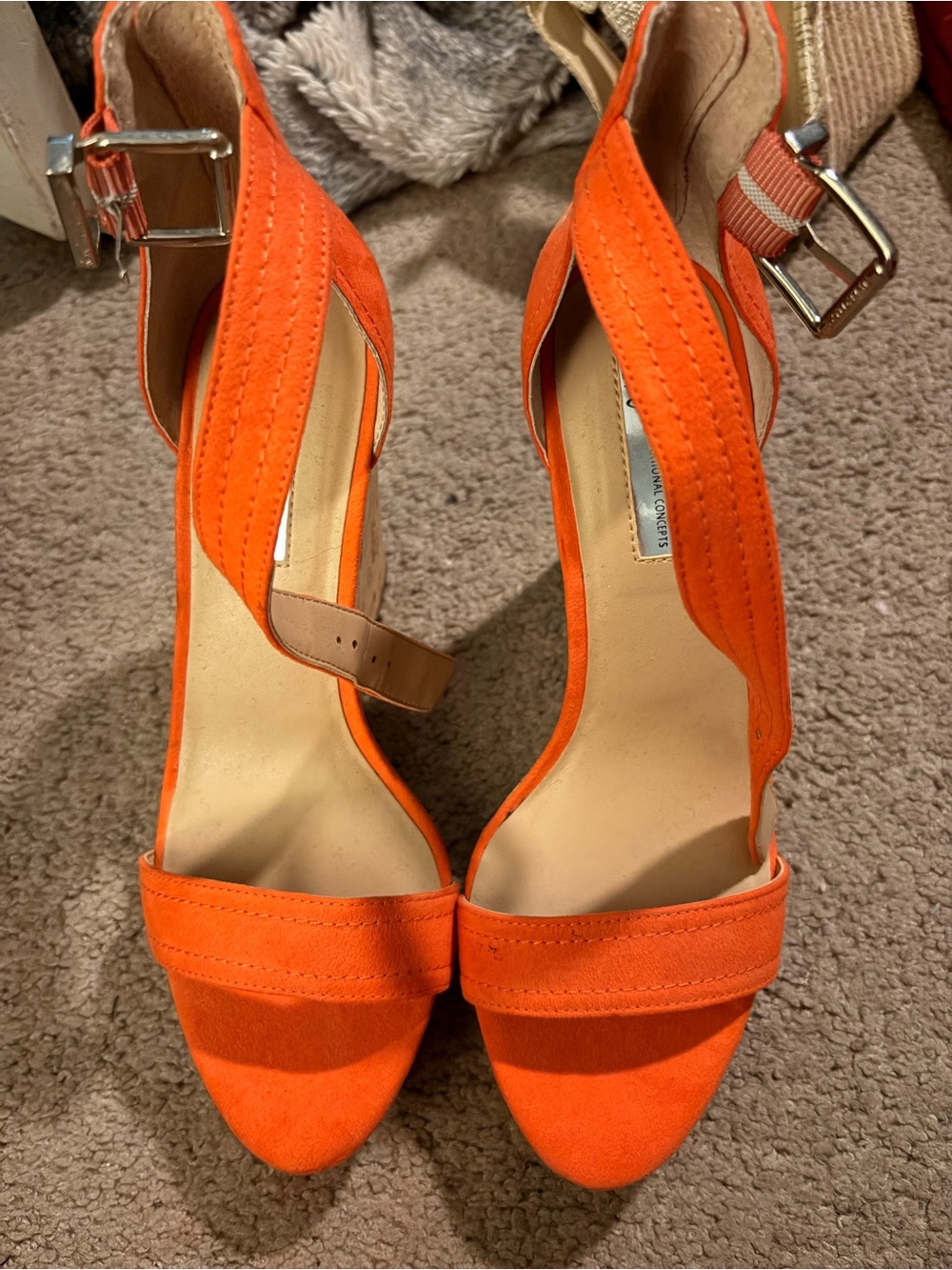 INC International Concepts Orange Suede Ankle-Strap Heels